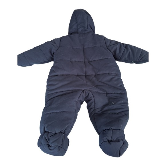 Oshkosh Baby Navy Snowsuit Bodysuit Fleece Faux Fur Size 12 Months Winter - Picture 3 of 5
